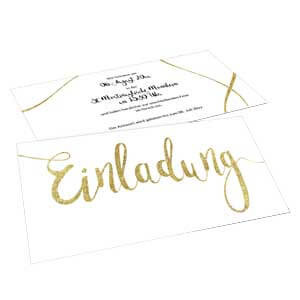 Hochzeitseinladung Karte DIN Lang quer mit Schriftzug in Gold
