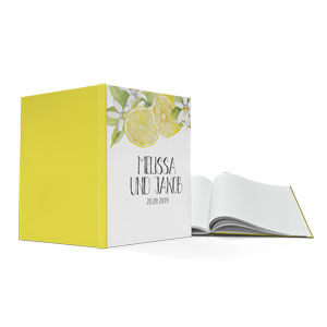 Hochwertiges Hochzeits-Hardcover-Gästebuch im einladenden Zitronen-Look
