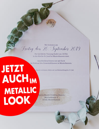  Einladungen Briefumschlagoptik Hochzeit Klappkarte klein Metallic