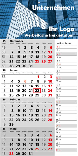 4-Monats-Wandkalender mit Notizspalte