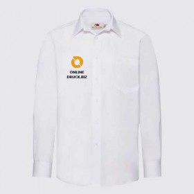 Langarm-Hemd von Fruit of the Loom in Weiß mit 2-farbigem Aufdruck vorne.