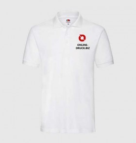 Herren Polo-Shirt Premium, weiß, Fruit of the Loom, Druck 2-farbig oben.