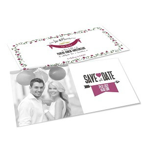 Hochzeitskarten save the date im Hipster-Design DIN lang quer online gestalten und drucken lassen.
