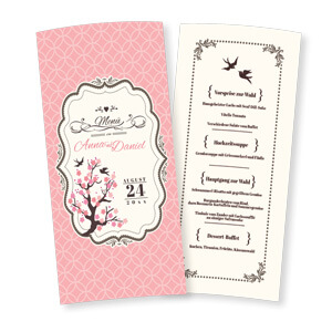 Hochformatige DIN Lang Hochzeitskarte mit Retro-Datum und Zierrahmen