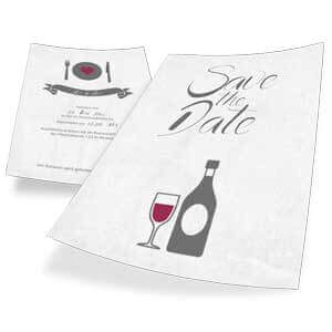 Save the Date Karte für Ihre Hochzeit im Format A5 mit Flasche und Weinglas