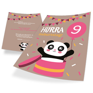 Jubelnder Panda-Bär aus der Box - wunderschöne Einladung zum Kindergeburtstag