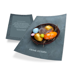 Diese Vorlage ( Ostern karte DIN A6 hoch Osternest Eier) im Online-Gestalter öffnen