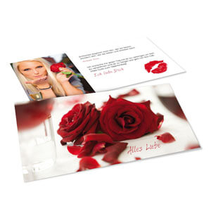 DIN Lang-Karte in quer mit romantischem Rosen-Motiv - optimal zum Valentinstag