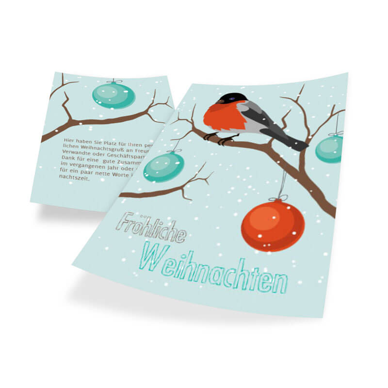 Das winterliche Rotkehlchen ist der Blickpunkt diese Weihnachtskarte zum Online-Gestalten