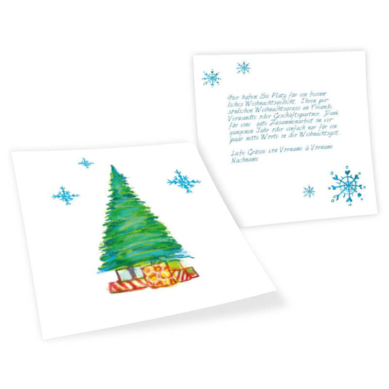 Nette Kinderzeichnung auf quadratischer Weihnachtskarte, gerne als private Karte