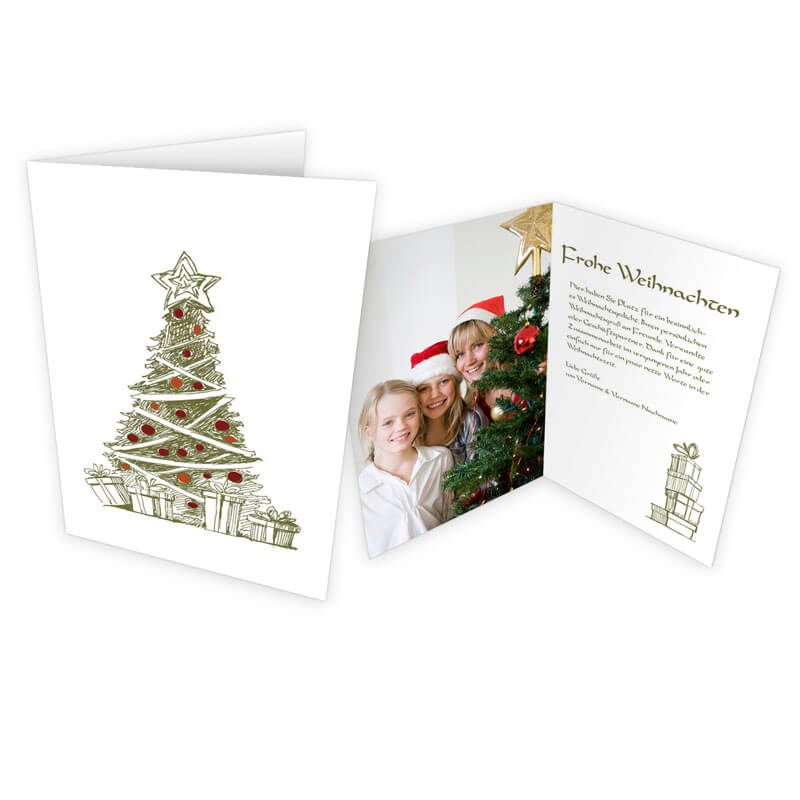 Diese Weihnachtskarte ist besonders für ein schönes Foto auf der Innenseite geeignet