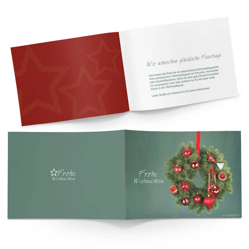 Klassische Weihnachtskarte mit vornehmen grünen Hintergrund online gestalten
