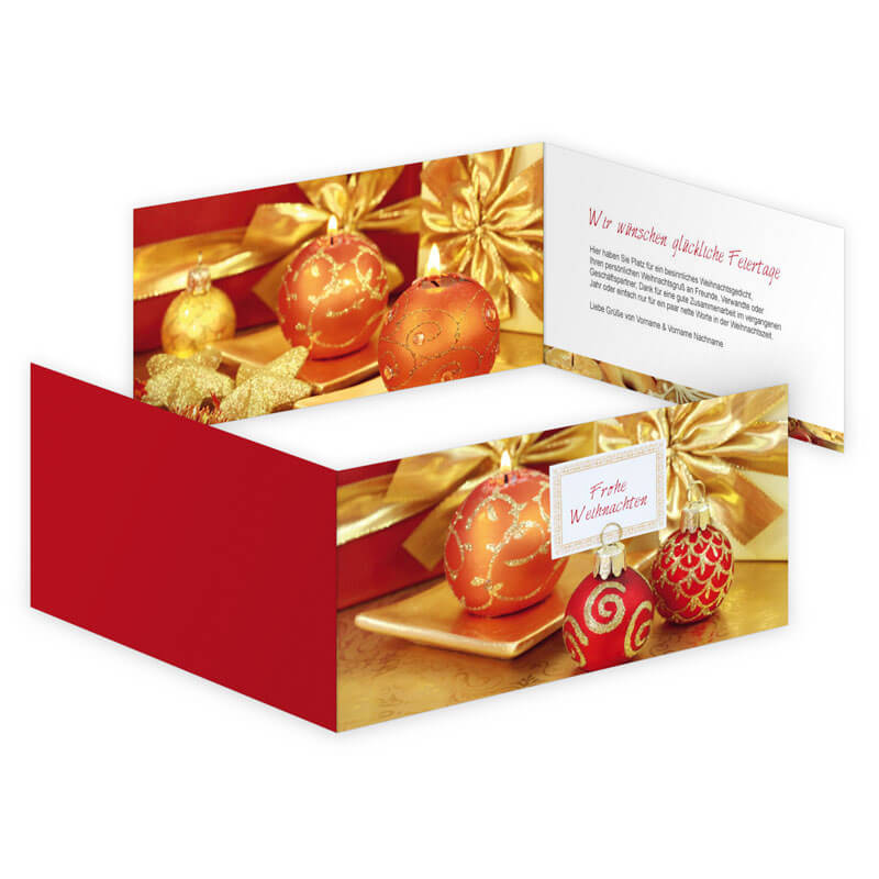 Wunderschöne festliche Weihnachtskarte in einem Farbenrausch von Gold und Rot