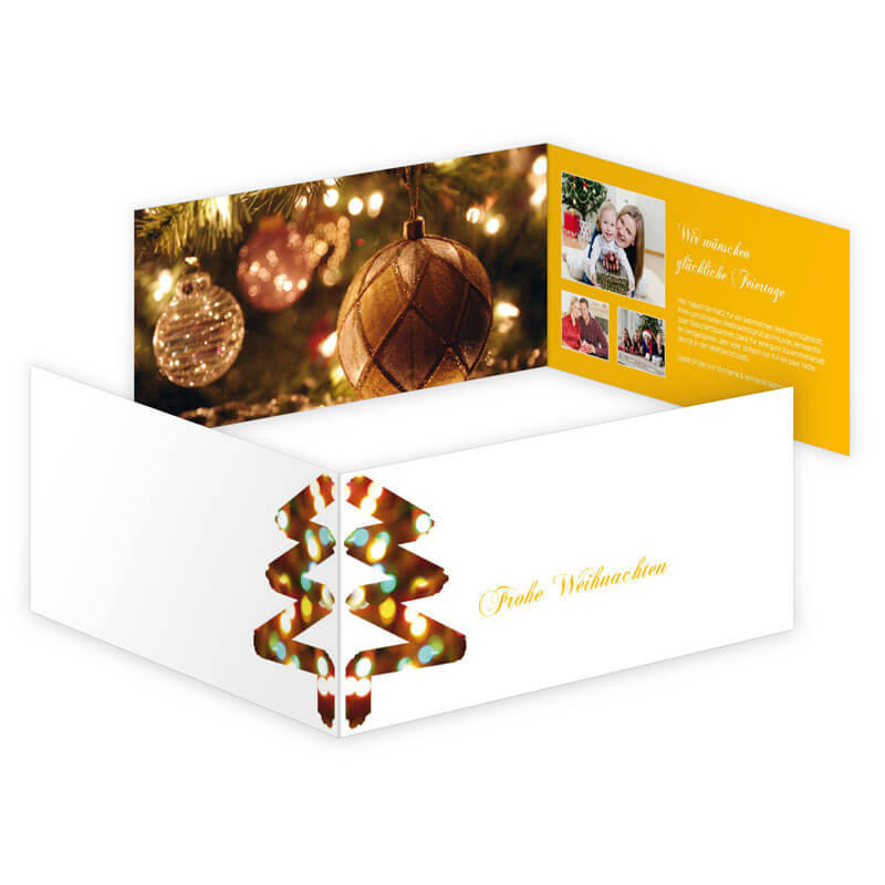 Hier können Sie eine besonders familiäre Weihnachtskarte erstellen. Das Baummotiv spiegelt sich auf der Rückseite.