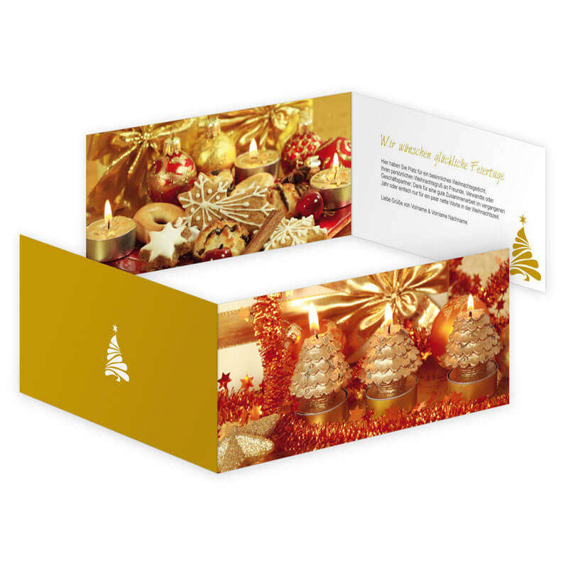 Die Titelseite dieser Weihnchtskarte stimmt auf glückliche Feiertage ein - innen findet sich köstliches Weihnachtsgebäck