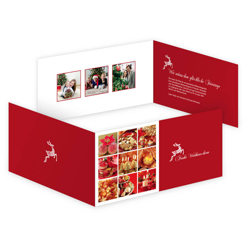 Weihnachtskarte mit quadratischen Fotos und quadratischen Designelementen