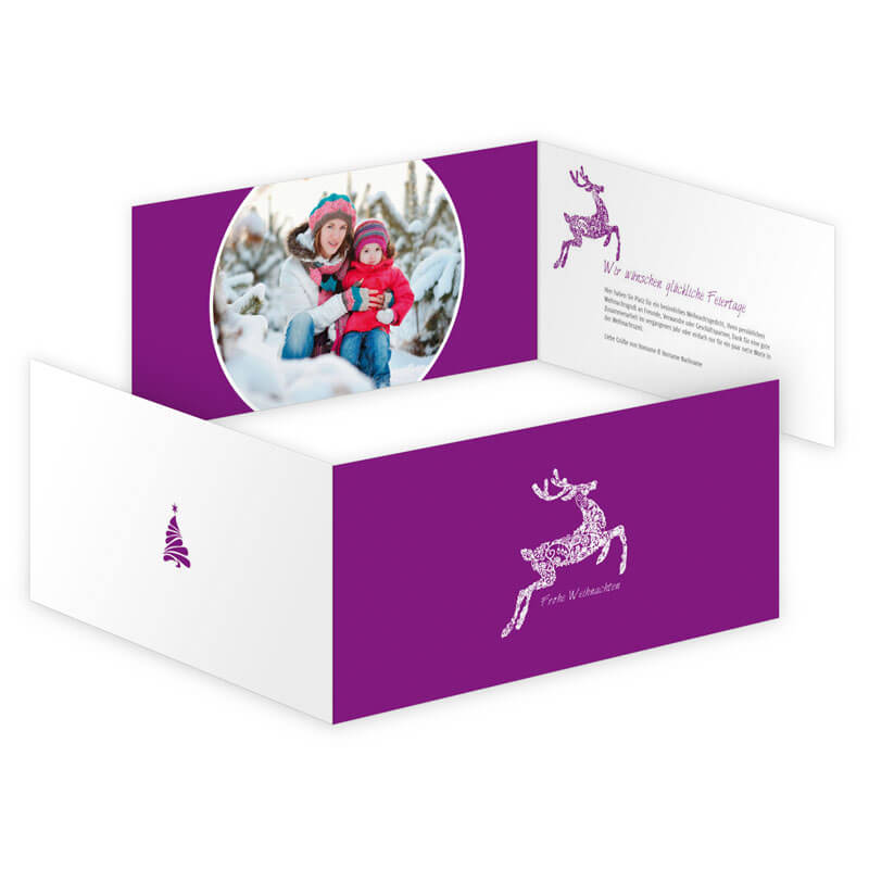 Den violetten Hintergrund dieser Weihnachtskarte können Sie per Mausklick in Ihre Lieblingsfarbe verwandeln