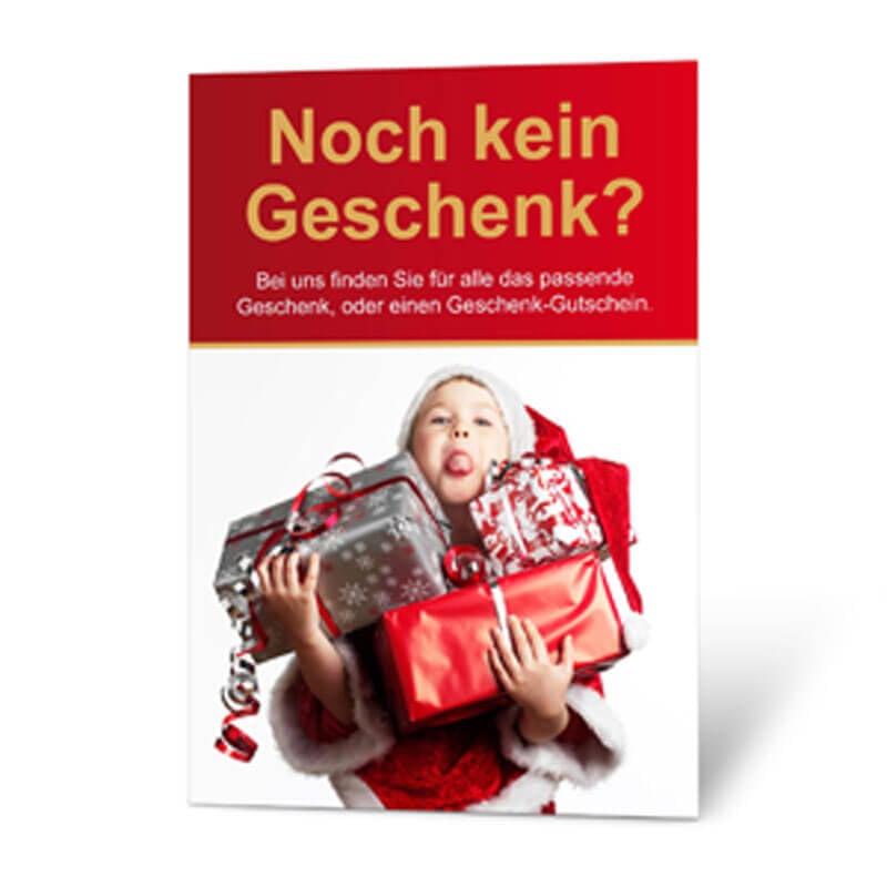 Plakat A1 für Aufsteller mit frechem Kind im Nikolausgewand und verpackten Geschenken