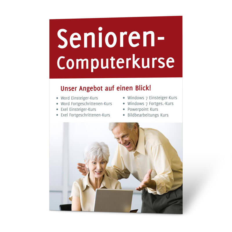 Werbeplakat für Senioren-Computerkurse, zum Beispiel für Volkshochschulen
