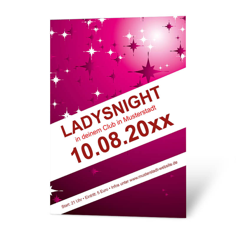 Farbe und Thema Ladysnight passen bei diesem Plakatwntwurf im Format A2 perfekt