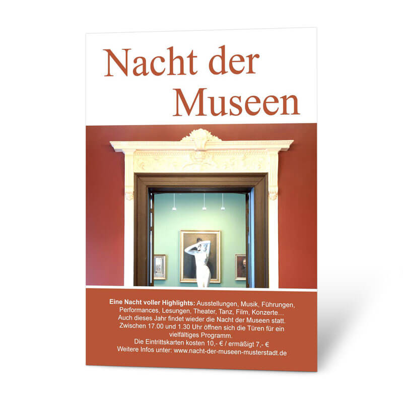 Die Nacht der Museen gibt es nicht nur in München, sondern auch in kleinen Städten. Hier können Sie ein perfektes Plakat erstellen.