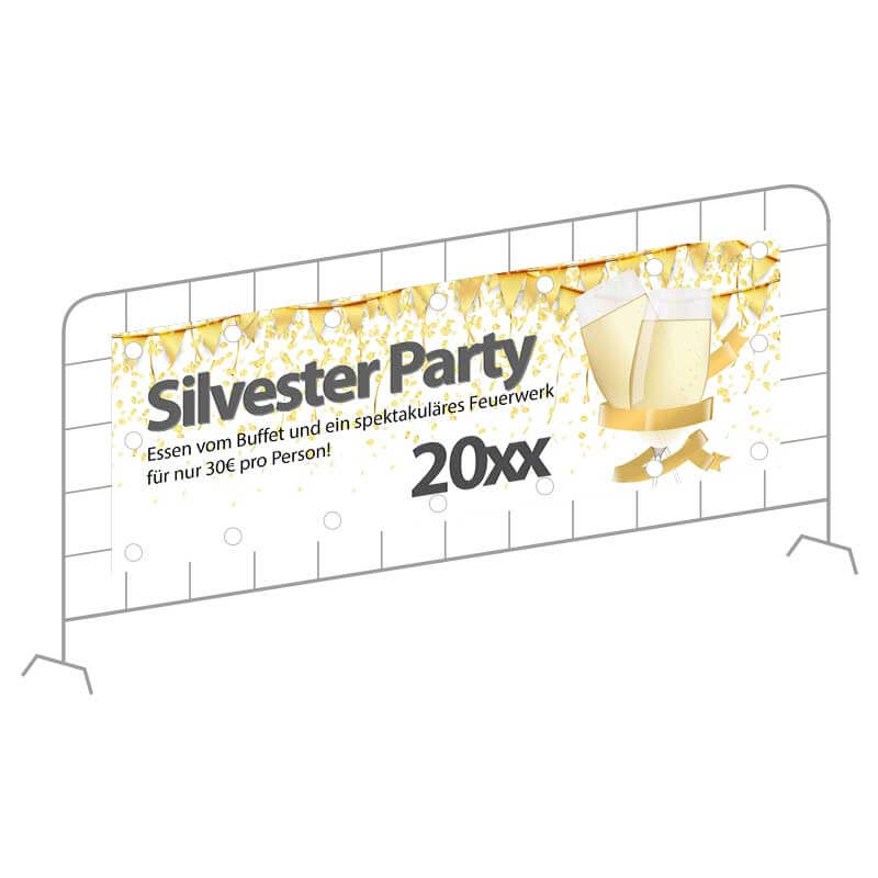 Banner aus robustem PVC mit stilvollem Sekt-Motiv für Ihre Silvesterparty
