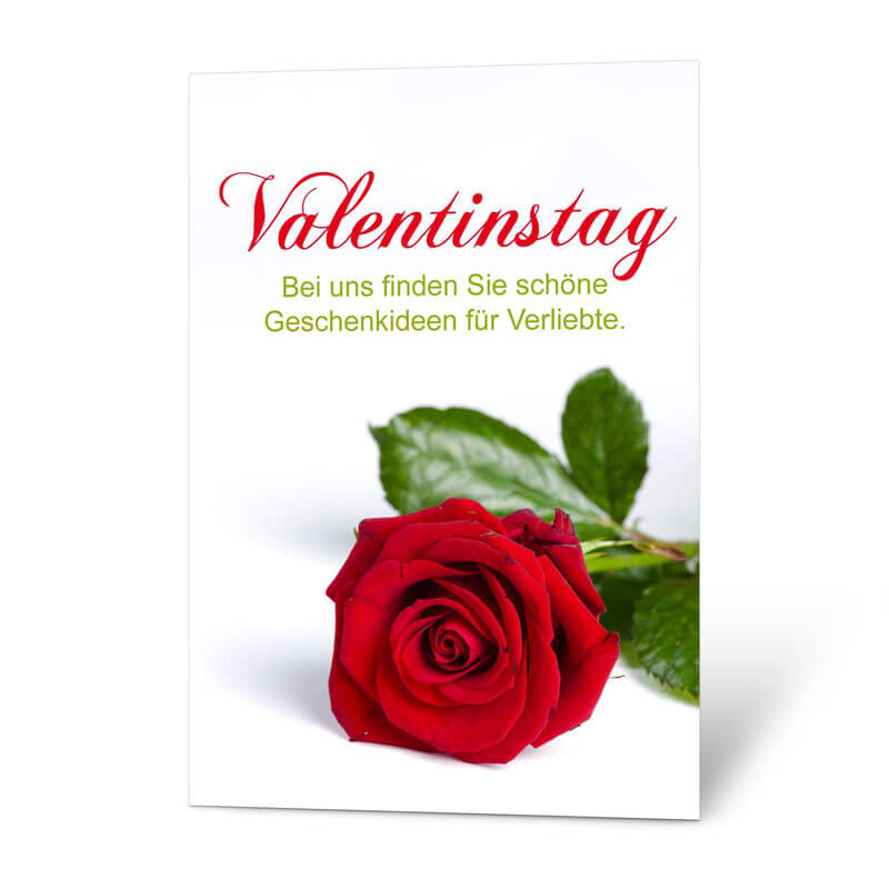 Ein herrlich schöne rote Rose ist das Top-Bild dieses Plakates zum Valentinstag, das Sie online gestalten können