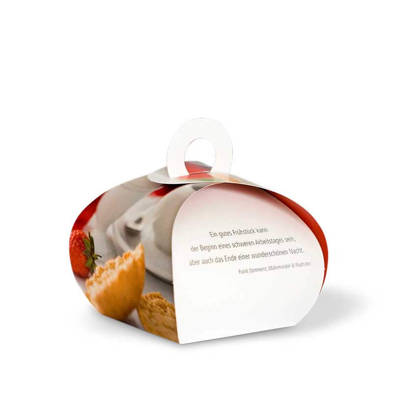 Kompakte Geschenkverpackung mit Frühstücks-Motiv