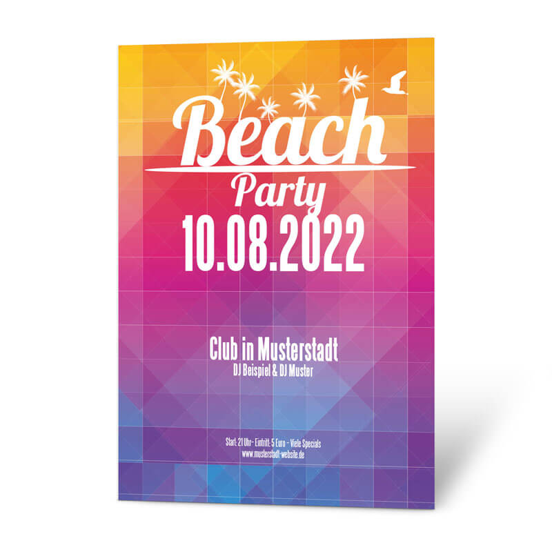 Dieses Plakat für eine Beach-Party erinnert an einen schönen Regenbogen. Gestalten Sie Ihr Plakat ganz einfach online.