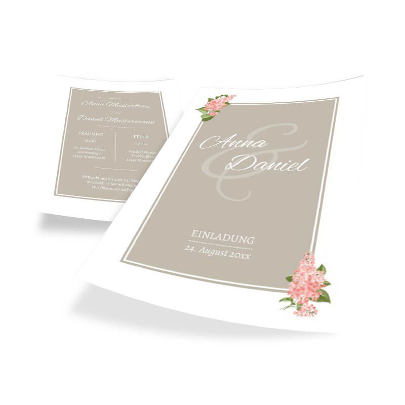 Dezente Hochzeits-Einladungskarte in grau mit verspielter Typografie