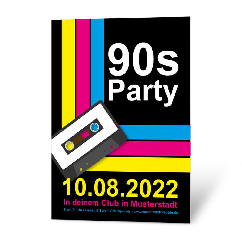 Dieses Plakatdesign ist unglaublich prägnant und stimmig für eine heftige Party im Stil der 90-er