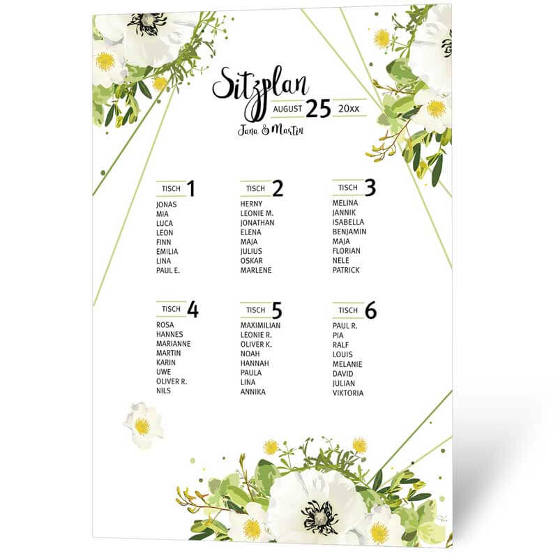 A2 Plakat Gästesitzplan für Hochzeiten mit schickem Blumenmotiv