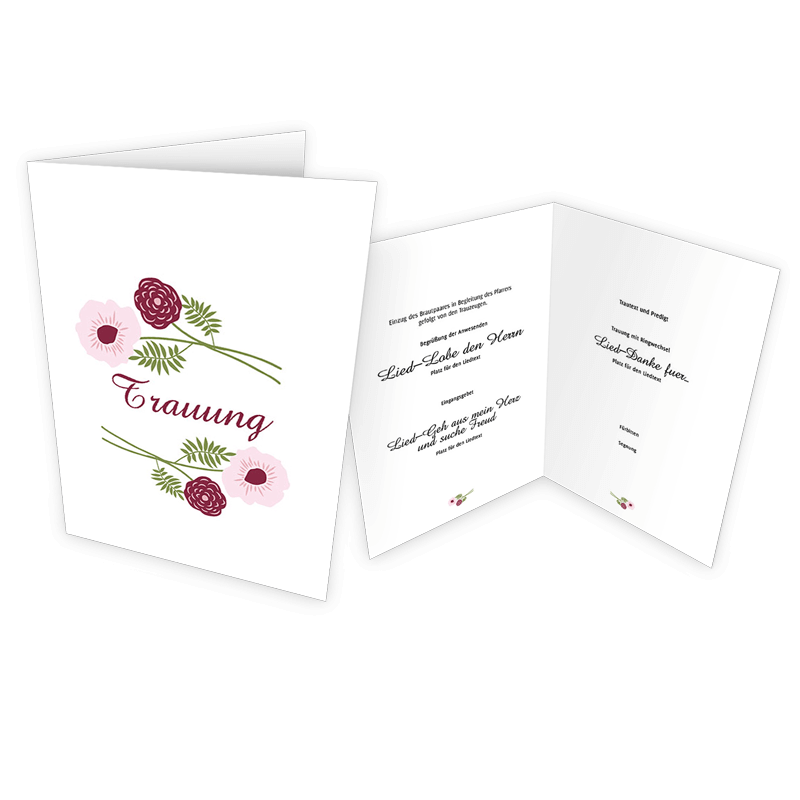 A5 Faltblatt für Hochzeits-Gottesdienst mit dezentem floralen Muster