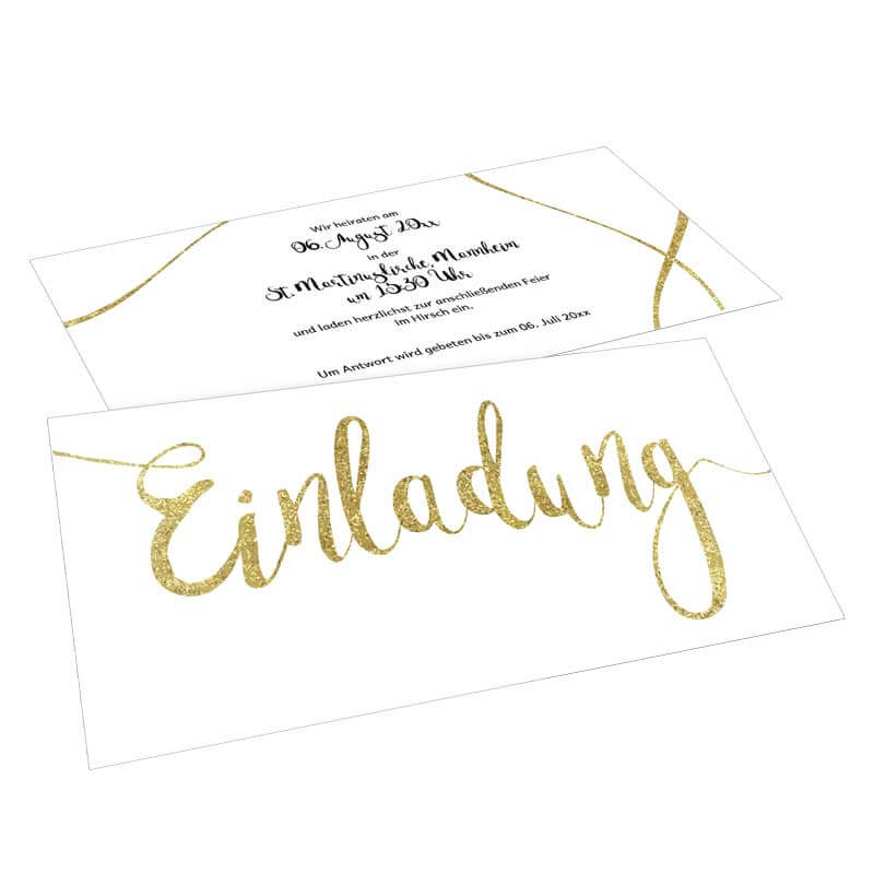 Hochzeitseinladung Karte DIN Lang quer mit Schriftzug in Gold
