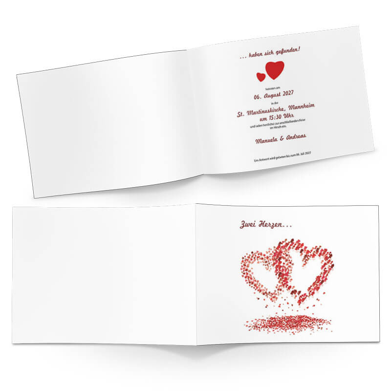 Hochzeits-Klappkarten mit romantischem Herzregen-Motiv in DIN A6