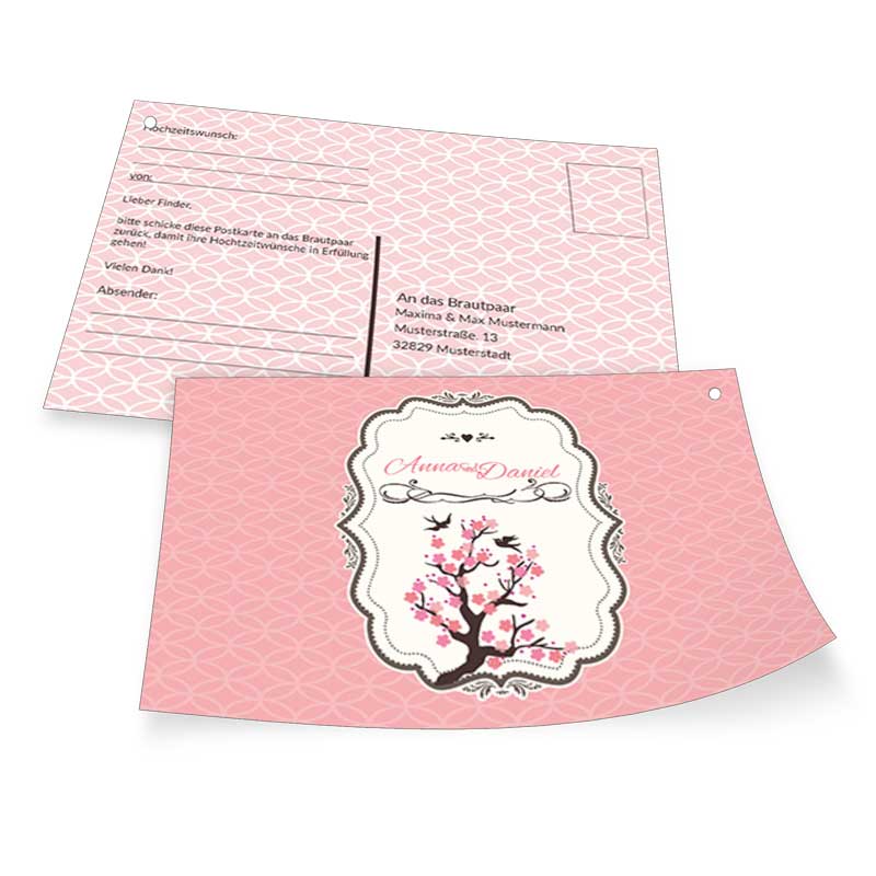 Wunderschöne Ballonkarte in frischen Pink-Tönen mit floralem Muster im asiatischen Stil