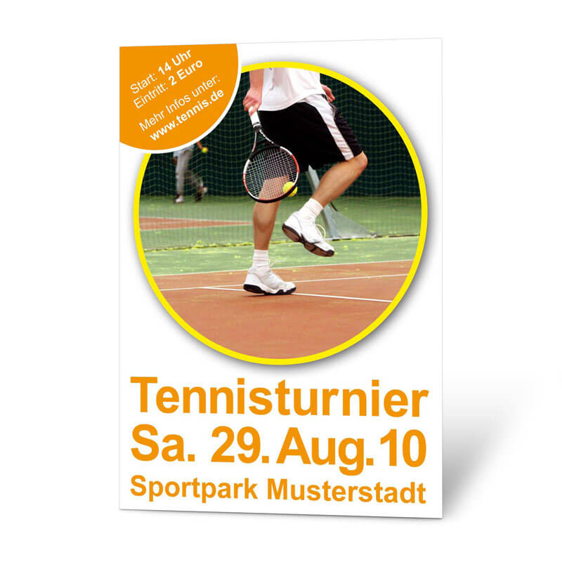 Hier gestalten Sie ein Plakat für Ihr Tennisturnier online. Bringen Sie neue Tennisinteressierte auf Ihre Anlage.