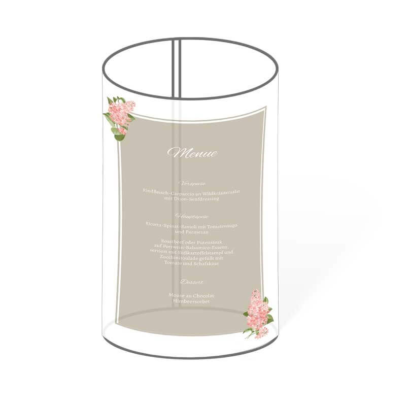 Hochzeits-Windlicht mit Flieder-Motiv für Ihre kreative Hochzeitstafel