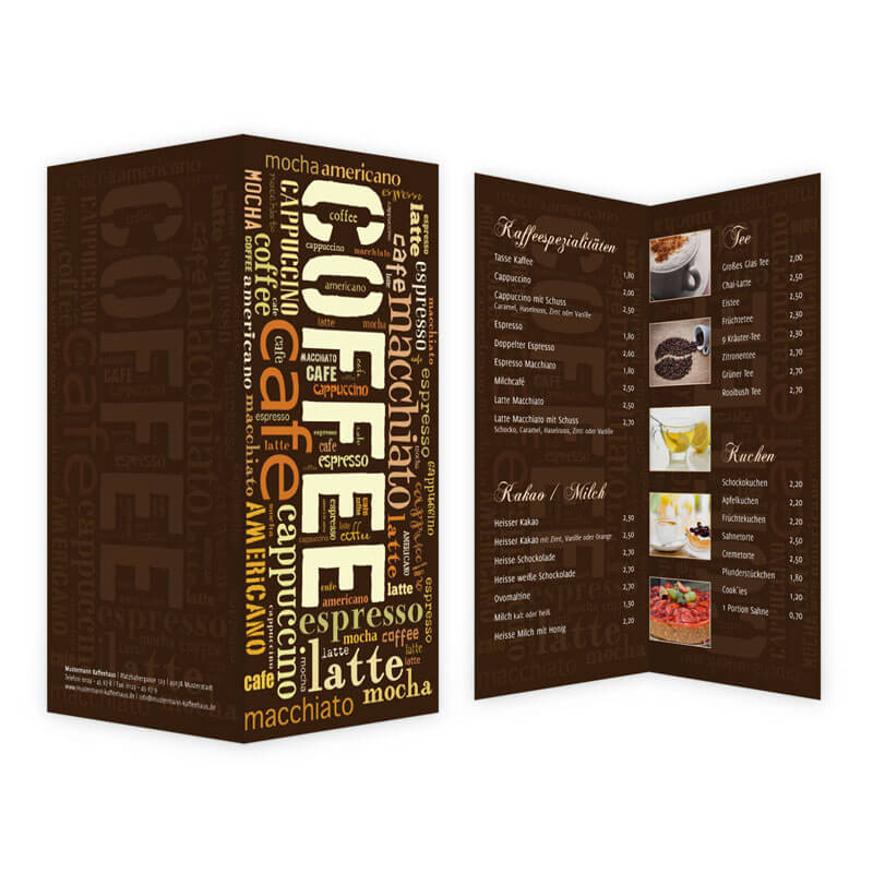 Erstellen Sie eine schön gestaltete Coffee-Karte am besten online. Nutzen Sie die super günstigen Druckpreise.