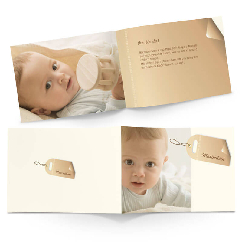 Gestalten Sie Ihre 4-seitige Karte zur Geburt Ihres Babys online und profitieren Sie von unseren günstigen Druckpreisen