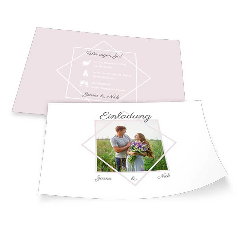 Hochzeits-Karte in modernem Flieder-Design mit Platz für Ihr Foto