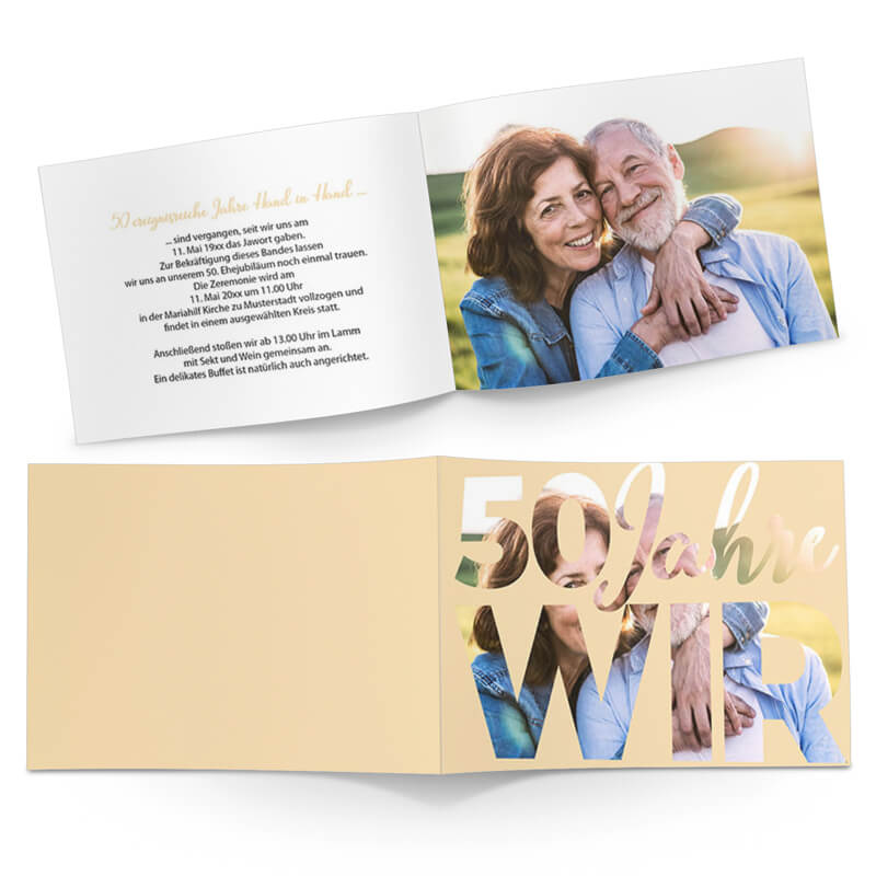 Klappkarte für Ihre Goldene Hochzeit mit Passe­par­tout-Effekt