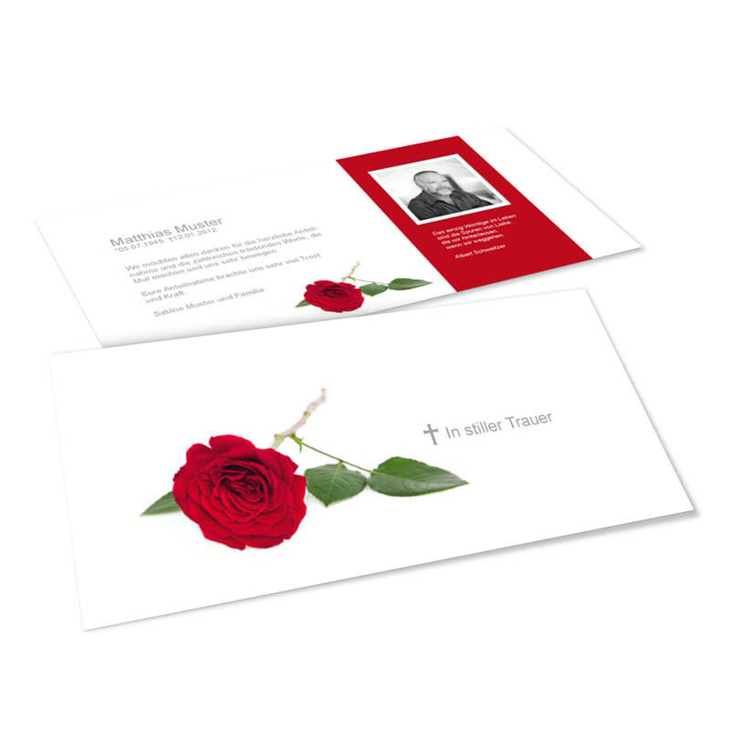 Stilvolle Trauerkarte mit klassischem Rosenmotiv