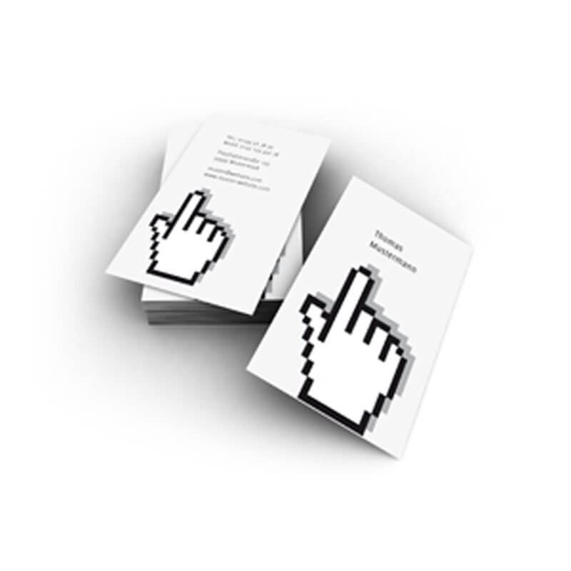 Einfache Symbole haben oft die beste Wirkung. Nutzen Sie diese bekannte Hand mit Zeigefinger für Ihre Visitenkarte.