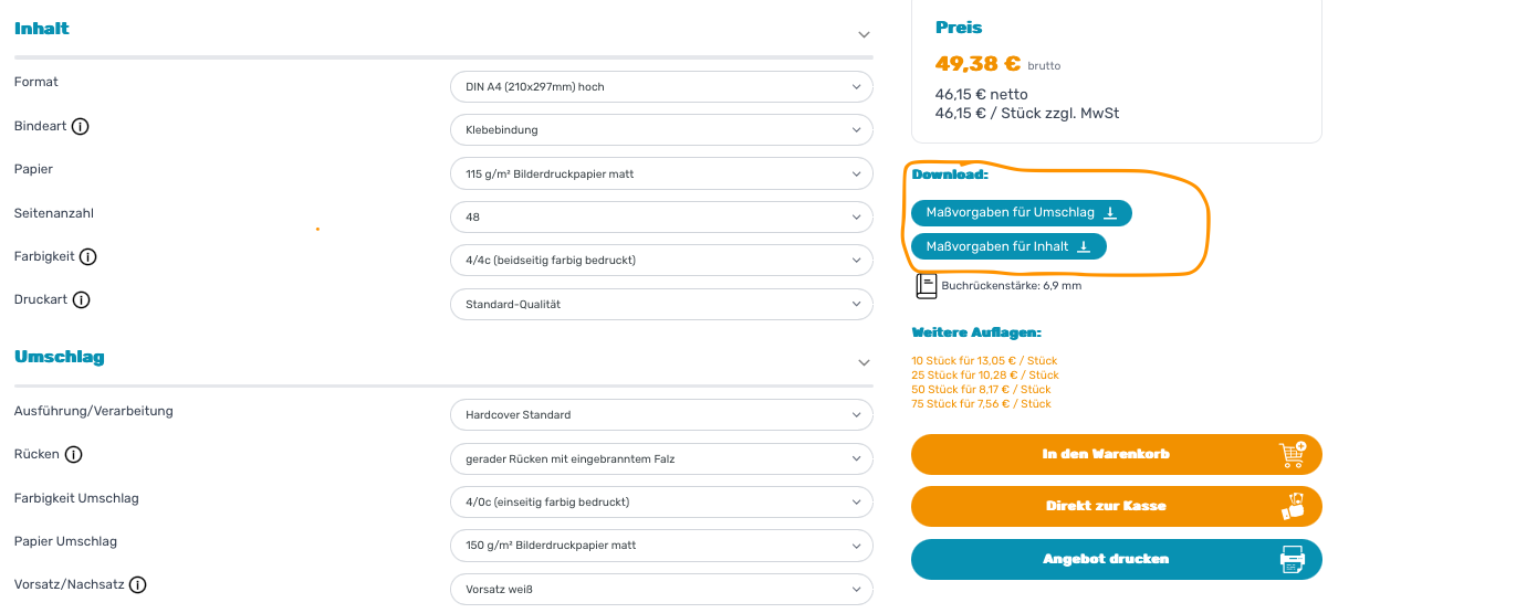 Maßvorgaben Druckprodukte
