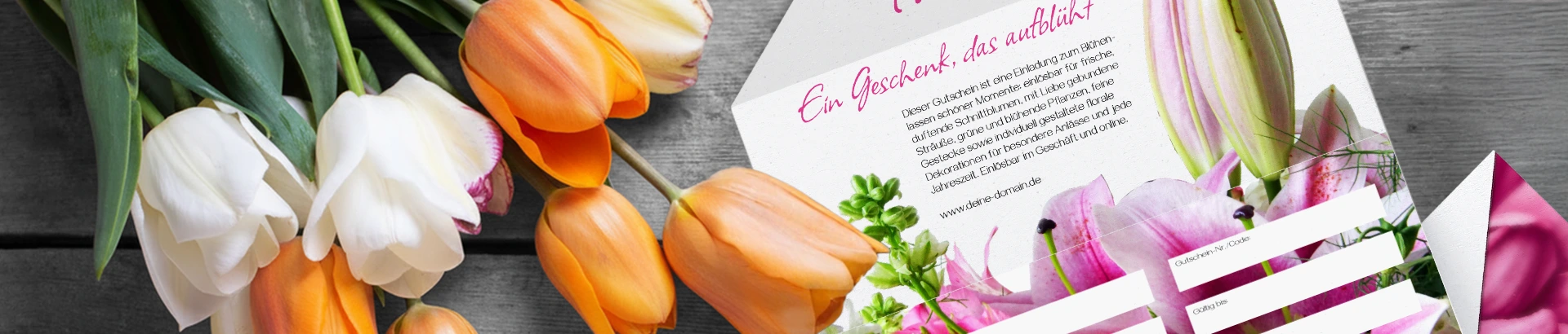 Gutschein in Briefumschlagoptik mit Blumenstrauß