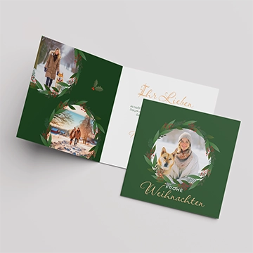 Klappkarte Weihnachtskranz grün