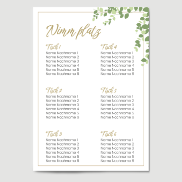 Hochzeitsplakat Sitzplan Natural Green