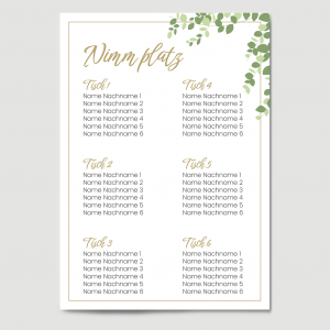 Hochzeitsplakat Sitzplan Natural Green