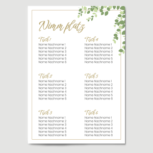 Hochzeitsplakat Sitzplan Natural Green